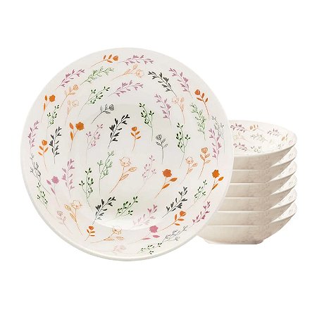 Jogo de Pratos Fundo Kit 6pcs Cerâmica 20,5cm Oxford Unni Jardim Secreto