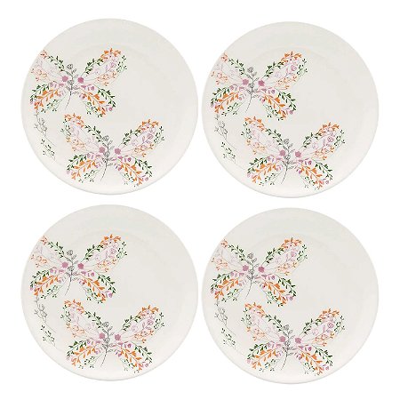 Jogo de Pratos Sobremesa Kit 4pcs Cerâmica 20cm Oxford Unni Jardim Secreto