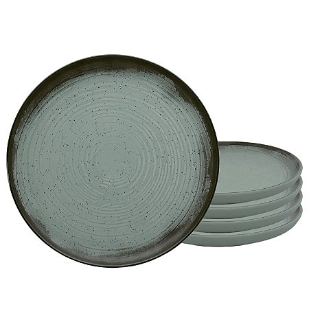 Jogo de Pratos Sobremesa Kit 4pcs Cerâmica 20cm Flat Pacifico Rustico Oxford