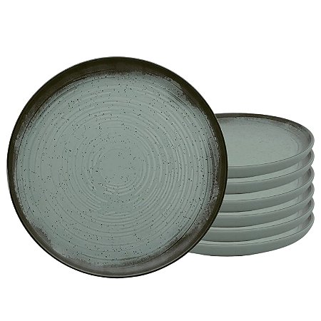 Jogo de Pratos Sobremesa Kit 6pcs Cerâmica 20cm Flat Pacifico Rustico Oxford