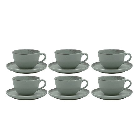 Jogo Xicaras de Chá Café Com Pires 6pcs 200ml Cerâmica Oxford Pacifico