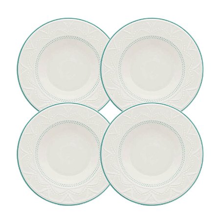 Jogo de Prato Fundo 23Cm Kit 4pcs Cerâmica Serena Oxford Conjunto Mesa Posta