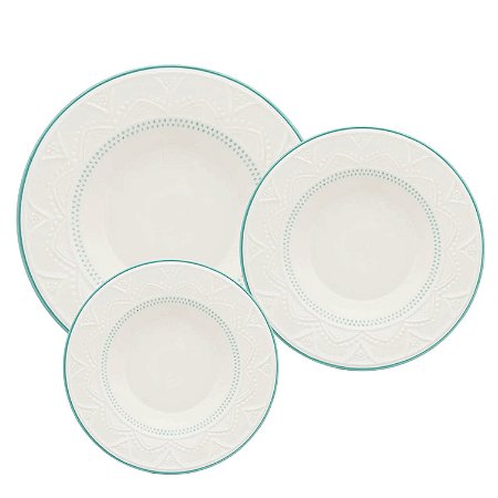 Jogo de Pratos Kit 18 Peças Aparelho Jantar Oxford Cerâmica Sky