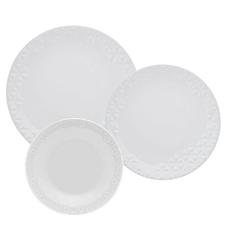 Jogo de Pratos Aparelho Jantar Kit 24 Peças Oxford Porcelana Branco Mia Chef