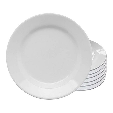 Jogo de Pratos Raso Porcelana Kit 6pcs Branco Liso 24cm Oxford Donna