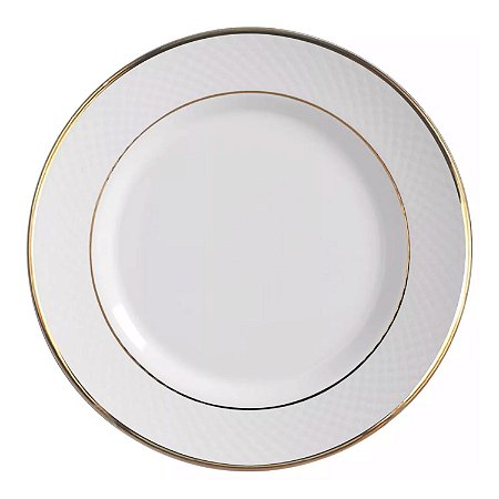 Prato Fundo Cerâmica Luxo Borda Dourada Filete Ouro 25cm Relevo Gold Mesa Posta