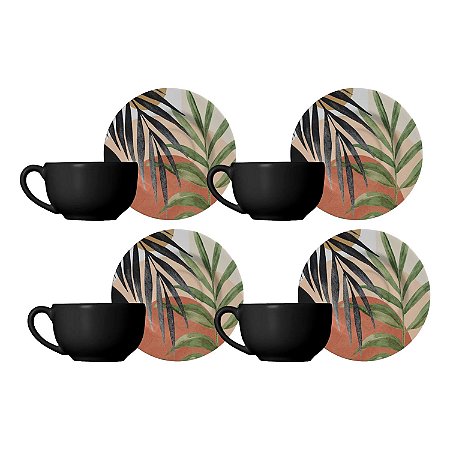 Jogo Xicaras de Chá Café Com Pires 4pcs 250ml Cerâmica Atlântica Alleanza