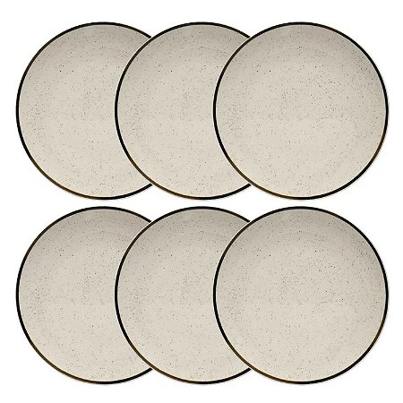 Jogo de Pratos Cerâmica Raso Kit 6pcs Oxford Rustico Unni Brisa 26cm Decorado