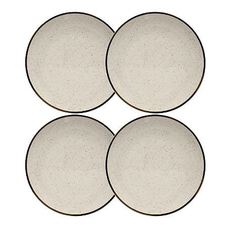 Jogo de Pratos Cerâmica Sobremesa Kit 4pcs 20cm Oxford Rustico Unni Brisa