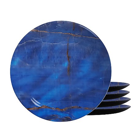 Jogo De Pratos Sobremesa Cerâmica Kit 4pcs 20cm Lápis Lazúli Alleanza Azul