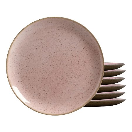 Jogo De Pratos Sobremesa Cerâmica Kit 6pcs 20cm Dominica Alleanza Rosa