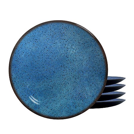 Jogo De Pratos Raso Cerâmica Kit 4 Peças 29cm Refeição Egito Alleanza Azul