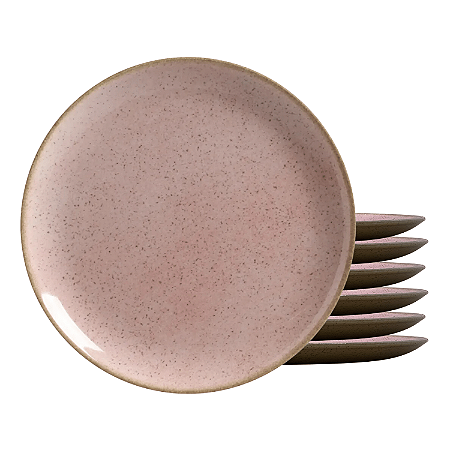 Jogo De Pratos Raso Cerâmica Kit 6 Peças 29cm Refeição Dominica Alleanza Rosa