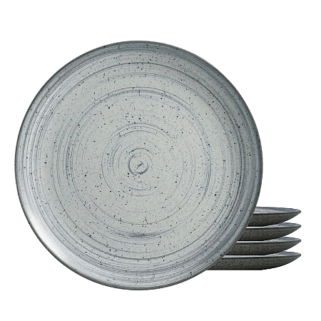 Jogo De Pratos Fundo Cerâmica Kit 4 Peças 25cm Kya Gray Alleanza Cinza