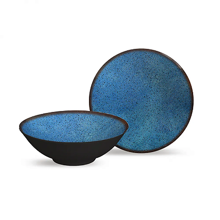 Jogo Bowl Tigela Cumbuca Kit 6 Peças Cerâmica Egito 300ml Caldo Alleanza Azul