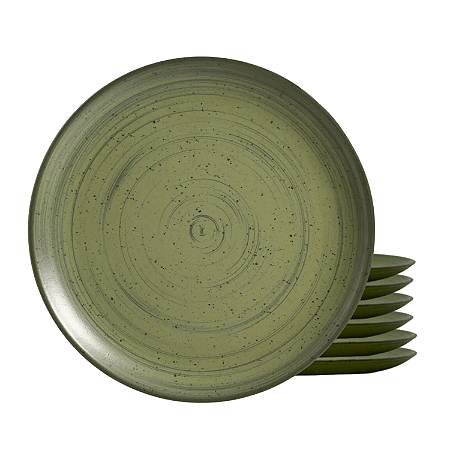 Jogo De Pratos Raso Cerâmica Kit 6 Peças 29cm Kya Olive Alleanza Rustico