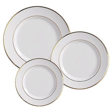 Jogo de Pratos Aparelho Jantar Kit 12 Peças Alleanza Luxo Borda Dourada Filete Ouro