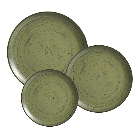 Jogo de Pratos Aparelho Jantar Kit 18 Peças Kya Olive Alleanza Cerâmica
