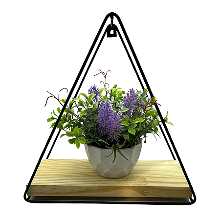 Nicho Prateleira Parede Triangular Decoração C/ Madeira Metal Aramado Preto Moderno