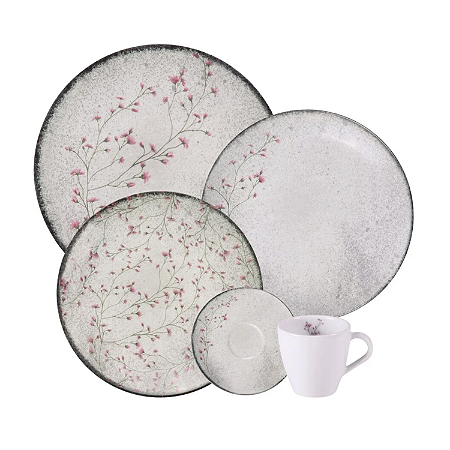 Aparelho Jogo De Jantar Pratos Porcelana Completo 20 Peças Tramontina Floralis