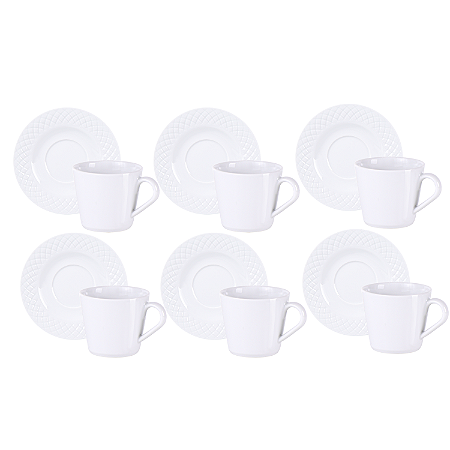 Jogo Xicaras de Chá Café Com Pires Kit 6pcs 185ml Branca Ingrid Tramontina Porcelana
