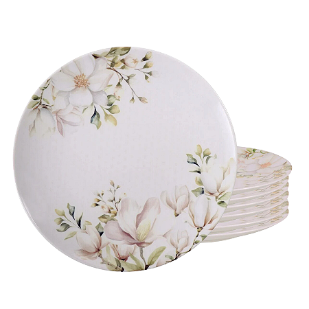 Jogo de Pratos Raso 28cm Kit 6 Peças Em Porcelana Magnolia Tramontina