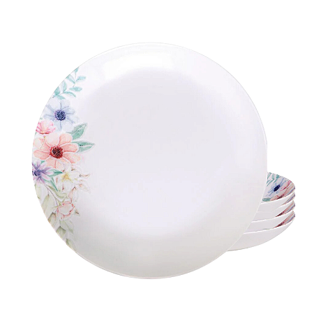 Jogo de Pratos Fundo 22cm Kit 4 Peças Em Porcelana Floratta Tramontina