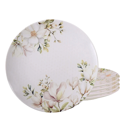 Jogo de Pratos Raso 28cm Kit 4 Peças Em Porcelana Magnolia Tramontina