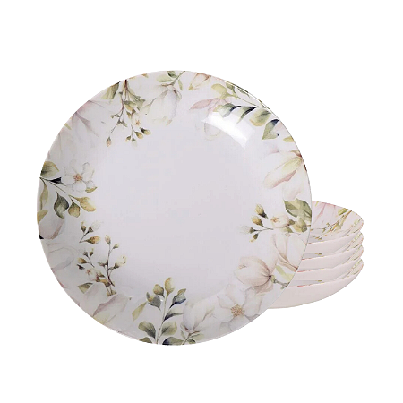 Jogo de Pratos Fundo 22cm Kit 4 Peças Em Porcelana Magnolia Tramontina