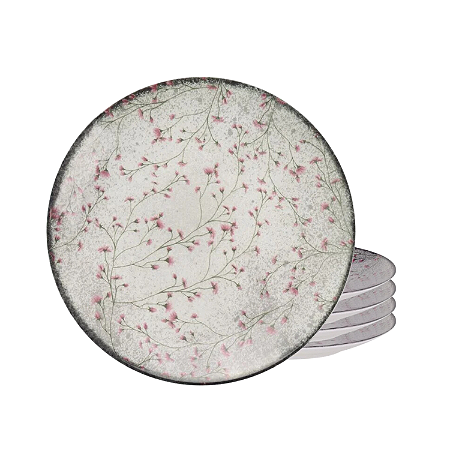 Jogo de Pratos Sobremesa 19cm Kit 4 Peças Em Porcelana Floralis Tramontina