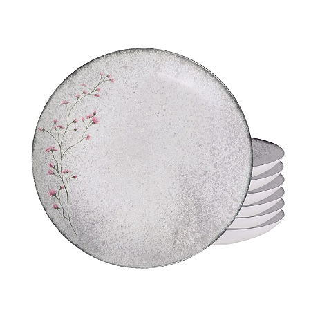 Jogo de Pratos Fundo 21cm Kit 6 Peças Em Porcelana Floralis Tramontina