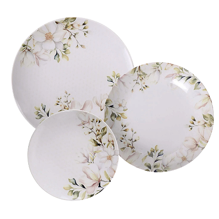 Aparelho De Jantar Jogo Pratos Porcelana Kit 12 Peças Magnolia Tramontina