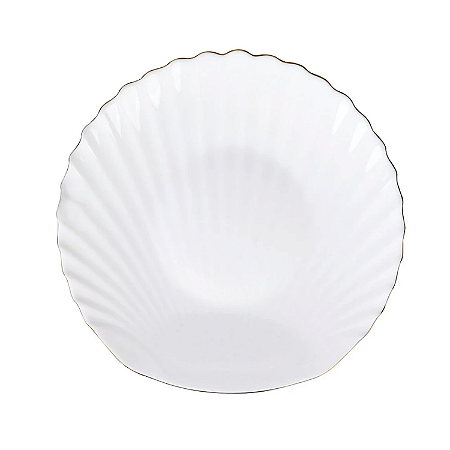 Prato De Sobremesa Branco Concha 20cm Borda Dourada Gold Rim