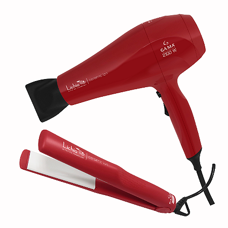 Kit Secador e Prancha Chapinha De Cabelo Gama Lichia Ceramic Ion