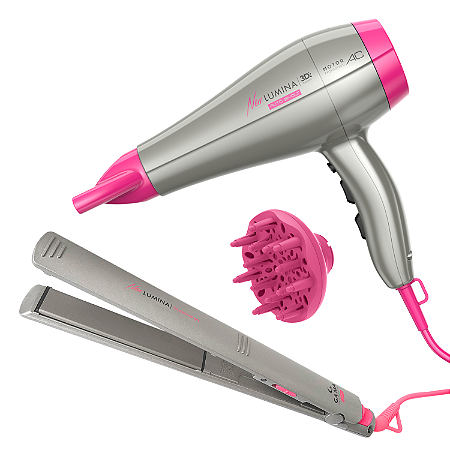Kit Secador e Prancha Chapinha De Cabelo Gama Elegance New Lumina Tourmaline Ceramic