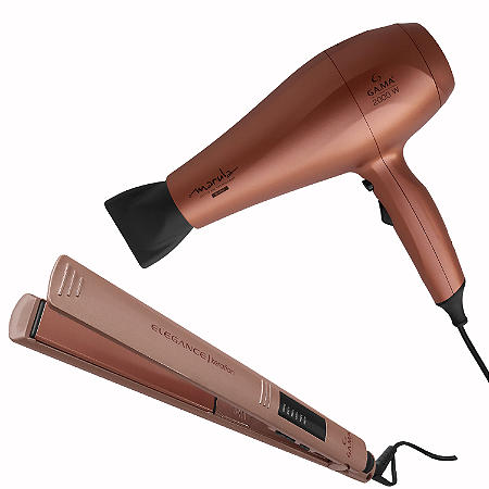 Kit Secador e Prancha Chapinha De Cabelo Gama Elegance Led Keration Ceramic