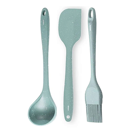 Jogo de Utensílios Cozinha Brinox Silicone Conjunto Kit 3 Peças Verde