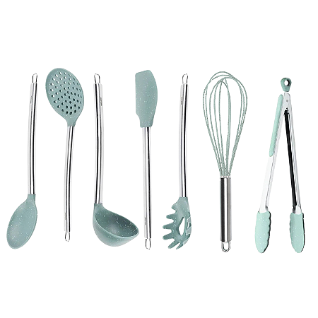 Jogo de Utensílios Cozinha Brinox Silicone Conjunto Kit 7 Peças Verde