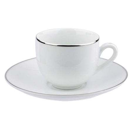 Xicara De Café Com Pires Porcelana Borda Prata 90ml Luxo Legacy Silver Mesa Posta