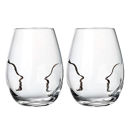 Jogo 2 Copos De Vidro Água Suco 580ml Passione Lapidada Escultura Luxo