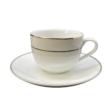 Xicara de Chá Café Com Pires 220ml Porcelana Borda Dourada Luxo Majesty Gold