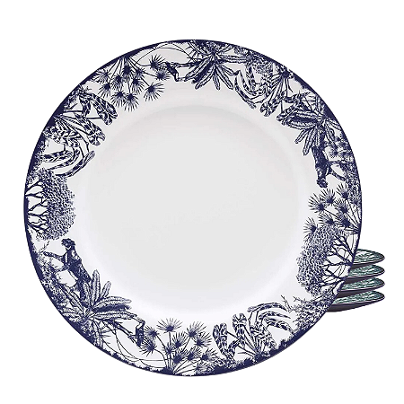 Jogo de Pratos Raso de Porcelana 28cm Kit 4 Peças Oxford Toile de Jouy Refeição