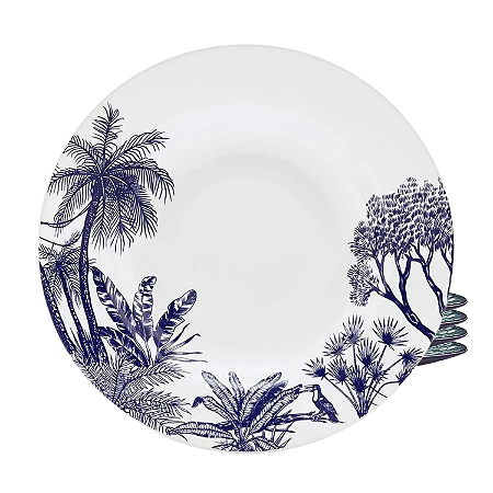 Jogo De Pratos Fundo Porcelana 23,5cm Kit 4 Peças Oxford Toile de Jouy