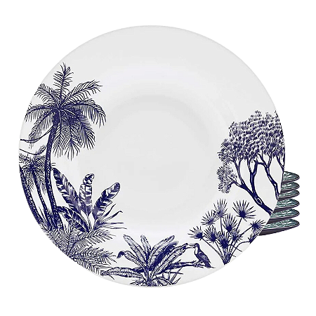 Jogo De Pratos Fundo Porcelana 23,5cm Kit 6 Peças Oxford Toile de Jouy