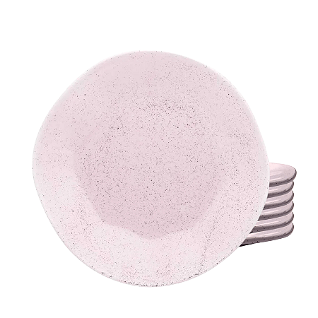 Jogo De Pratos Fundo Ryo Pink Sand Kit 6 Peças 22,5cm Porcelana P/ Sopa Oxford Rosa