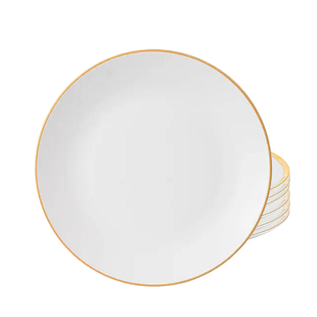 Jogo de Pratos Fundo Kit 6 Peças Porcelana 20,5cm Luxo Borda Dourada Legacy Gold