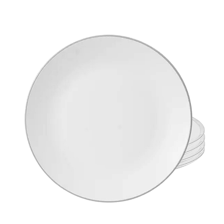Jogo De Pratos Fundo 20,5cm Porcelana Kit 4 Peças Luxo Borda Prata Legacy Silver