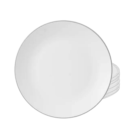 Jogo De Pratos Fundo 20,5cm Porcelana Kit 6 Peças Luxo Borda Prata Legacy Silver