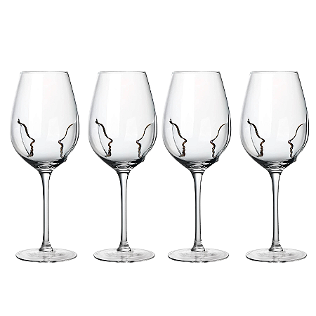 Jogo 4 Taças de Vinho Vidro Lapidada Escultura 590ml Passione Luxo