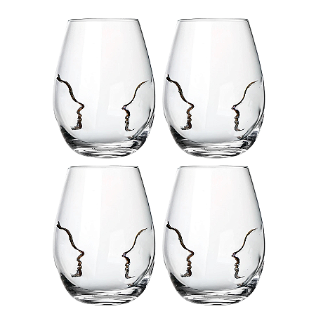 Jogo 4 Copos De Vidro Água Suco 580ml Passione Lapidada Escultura Luxo